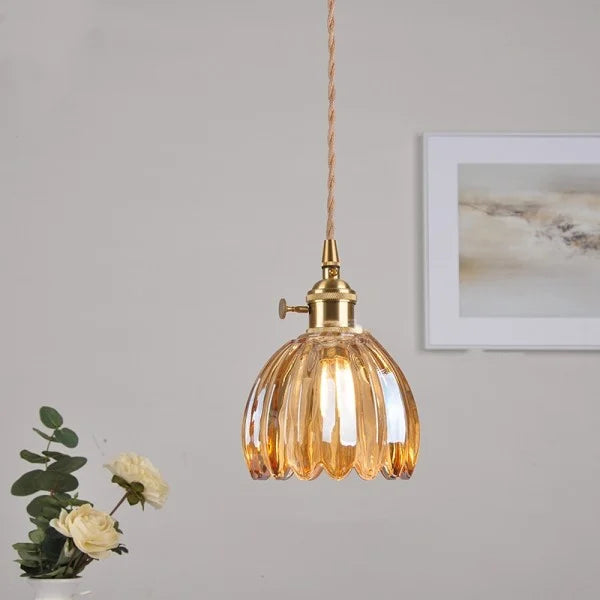 Hanglamp Glas E27 Amber Tulpvorm Retro Eettafel Woonkamer Hal Vintage Glazen Hanglamp Sfeerverlichting | Sansoti