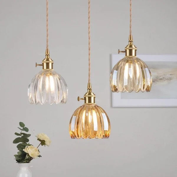Hanglamp Glas E27 Amber Tulpvorm Retro Eettafel Woonkamer Hal Vintage Glazen Hanglamp Sfeerverlichting | Sansoti