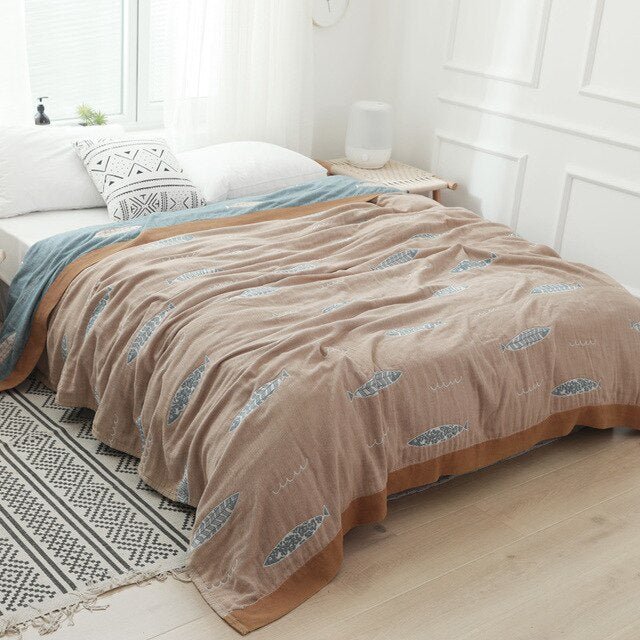 Plaid en coton à motif floral, couverture douce pour lit et canapé, confort quatre saisons, plaid décoratif pour la maison | Sansoti