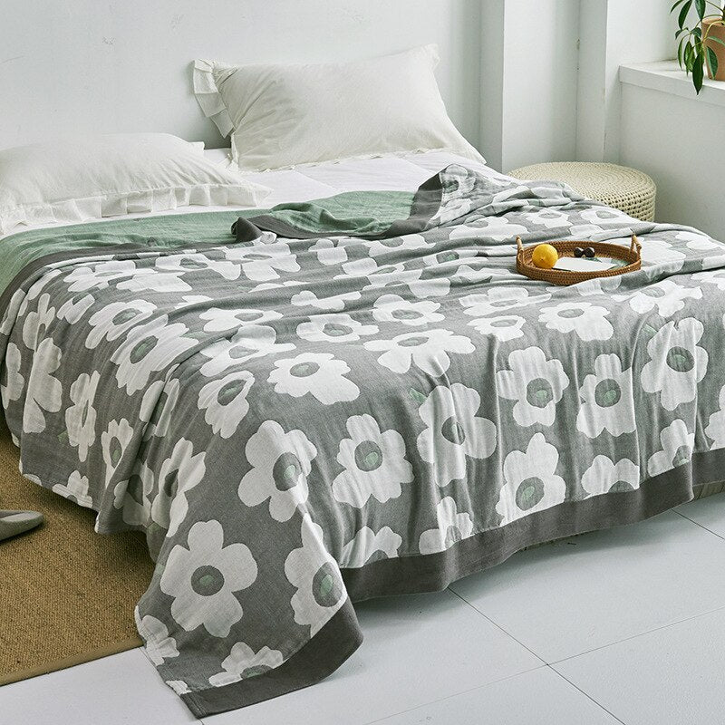 Plaid en coton à motif floral, couverture douce pour lit et canapé, confort quatre saisons, plaid décoratif pour la maison | Sansoti