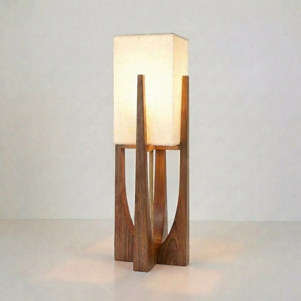 Japanische Stehleuchte aus Naturholz E27 LED dimmbar für Wohnzimmer, Schlafzimmer und Leseecke, skandinavisches Design | Sansoti