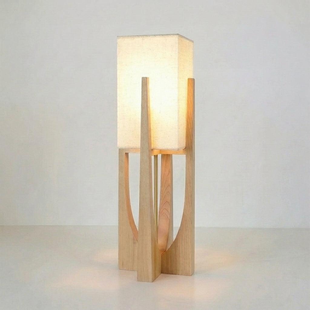 Japanische Stehleuchte aus Naturholz E27 LED dimmbar für Wohnzimmer, Schlafzimmer und Leseecke, skandinavisches Design | Sansoti