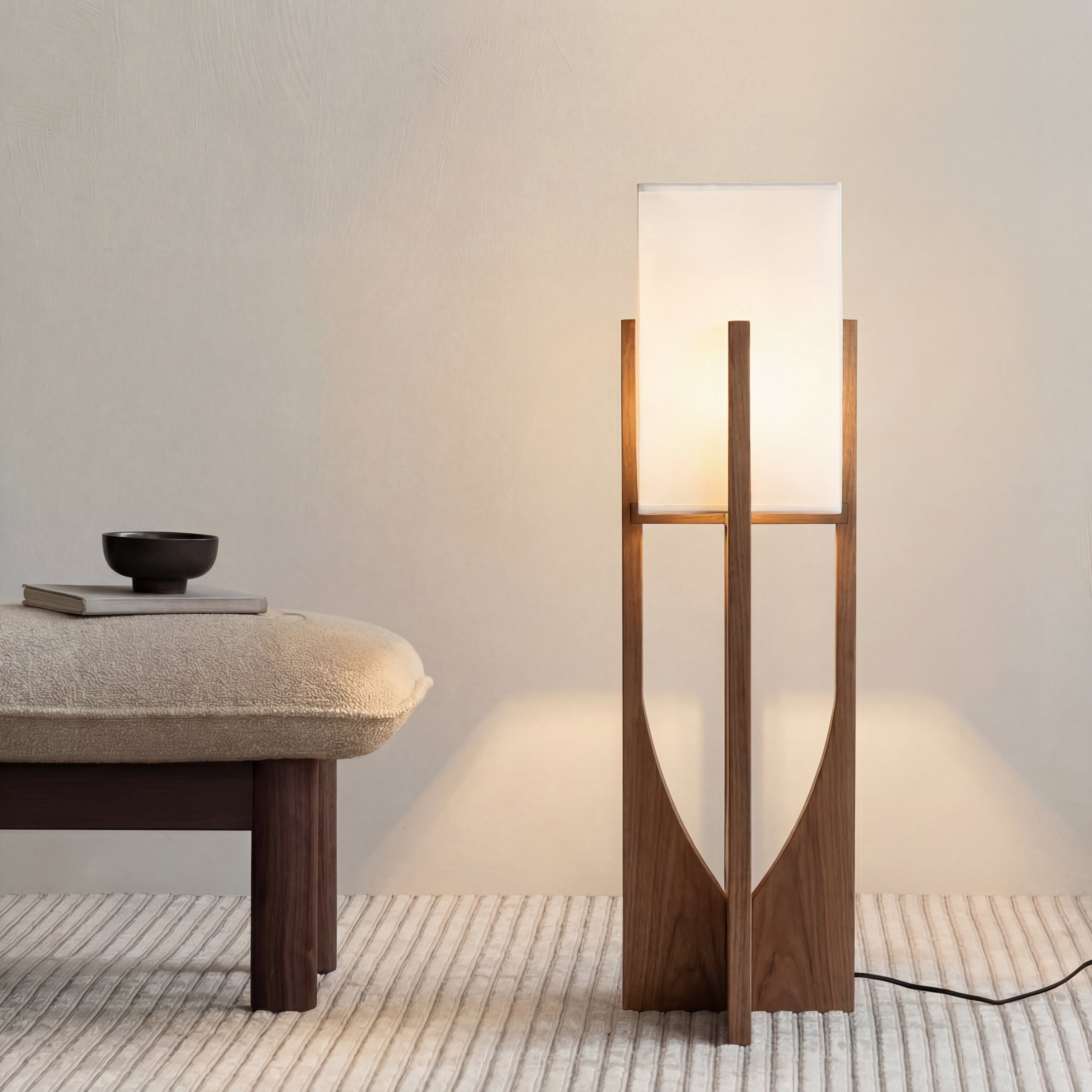 Japanische Stehleuchte aus Naturholz E27 LED dimmbar für Wohnzimmer, Schlafzimmer und Leseecke, skandinavisches Design | Sansoti