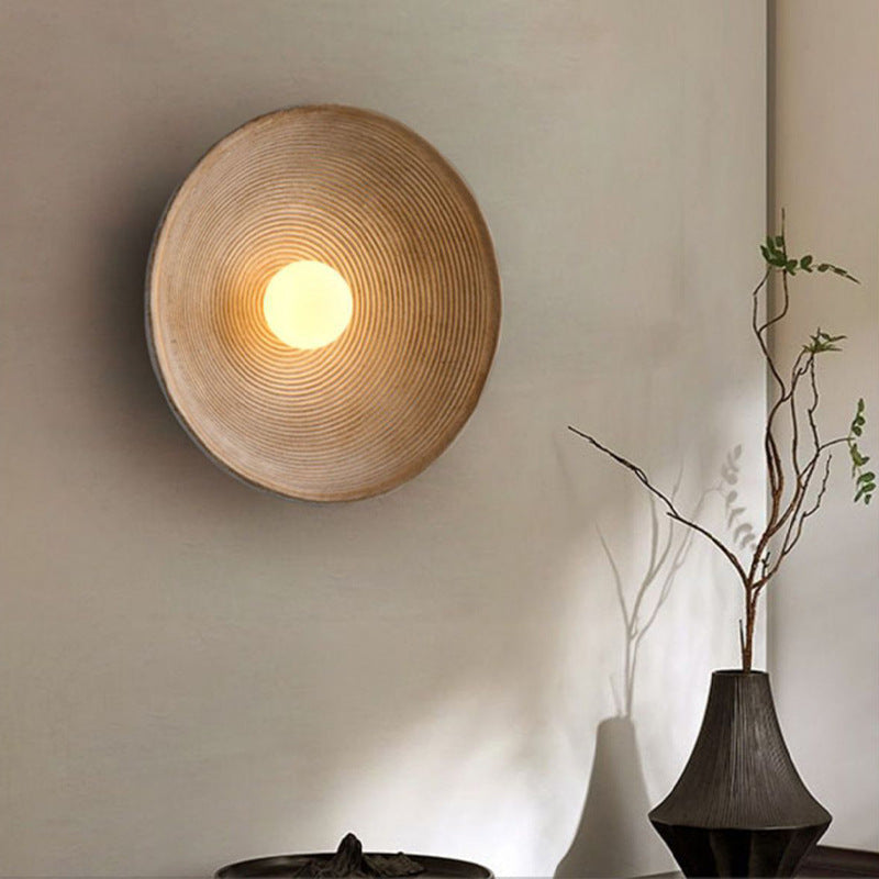 Applique murale ronde en bois et verre, minimaliste, lumière LED chaleureuse, salle à manger, bar, intérieur moderne et convivial, douille E27 | Sansoti