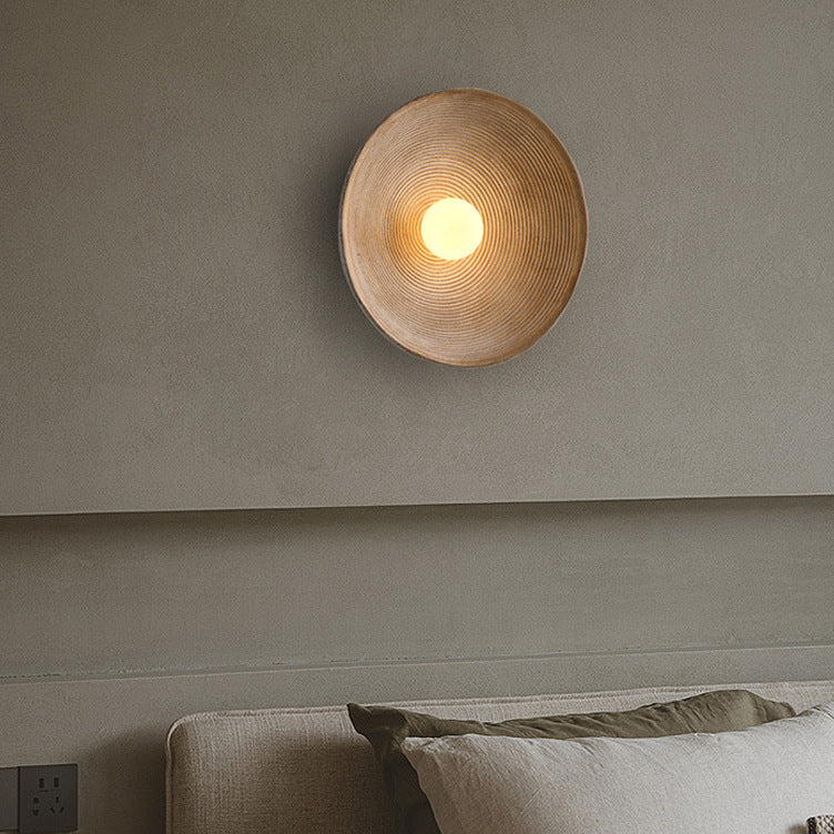 Applique murale ronde en bois et verre, minimaliste, lumière LED chaleureuse, salle à manger, bar, intérieur moderne et convivial, douille E27 | Sansoti