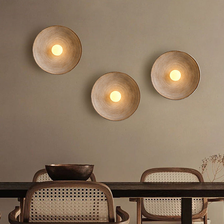 Applique murale ronde en bois et verre, minimaliste, lumière LED chaleureuse, salle à manger, bar, intérieur moderne et convivial, douille E27 | Sansoti
