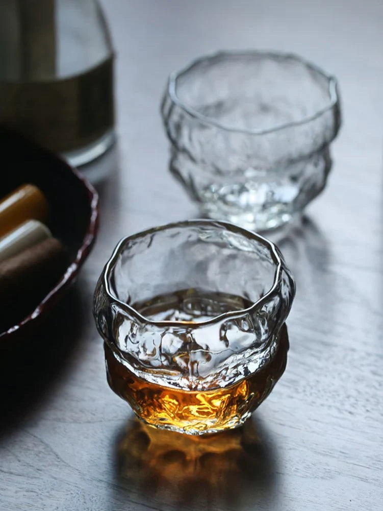 Japans Whiskeyglas met Traditioneel Mochi-Ontwerp 240ml Hittebestendig Glas Handgemaakt Dessert Cadeau Luxe Whiskyglazen Set Houten Verpakking | Sansoti