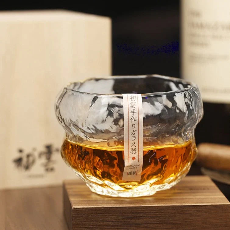 Japans Whiskeyglas met Traditioneel Mochi-Ontwerp 240ml Hittebestendig Glas Handgemaakt Dessert Cadeau Luxe Whiskyglazen Set Houten Verpakking | Sansoti