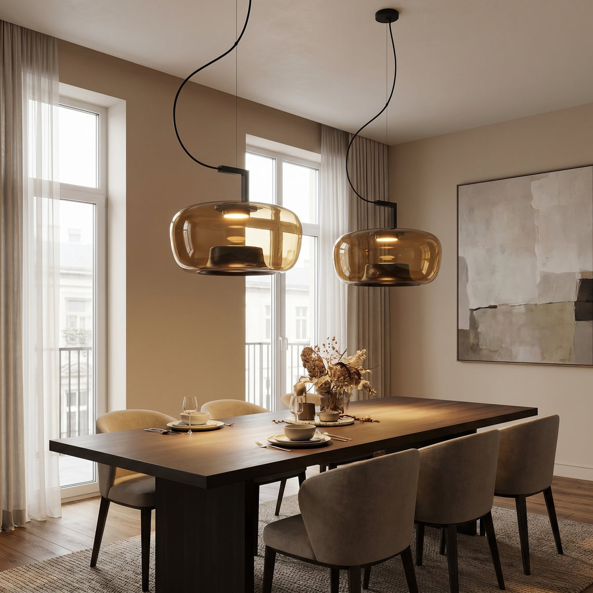 Szklana lampa wisząca E27, żelazo, nowoczesna, ciepła biel, do kuchni i jadalni, regulowana, nastrojowe światło, skandynawski design | Sansoti