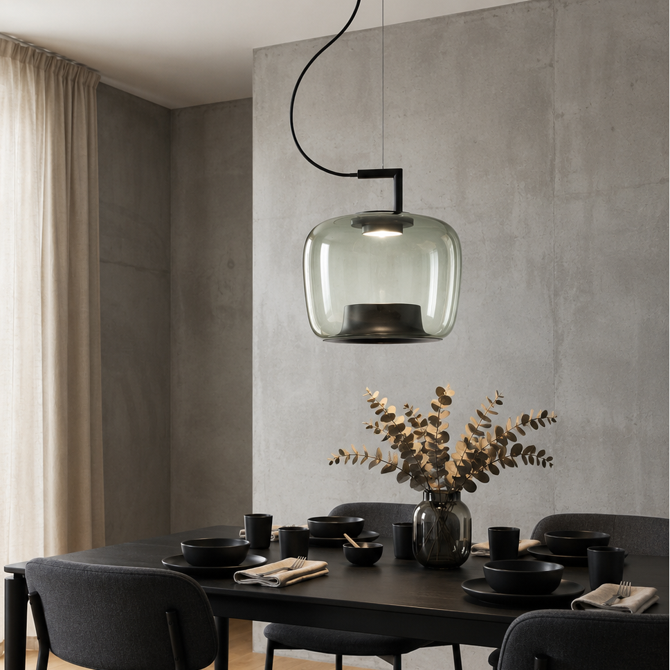 Szklana lampa wisząca E27, żelazo, nowoczesna, ciepła biel, do kuchni i jadalni, regulowana, nastrojowe światło, skandynawski design | Sansoti