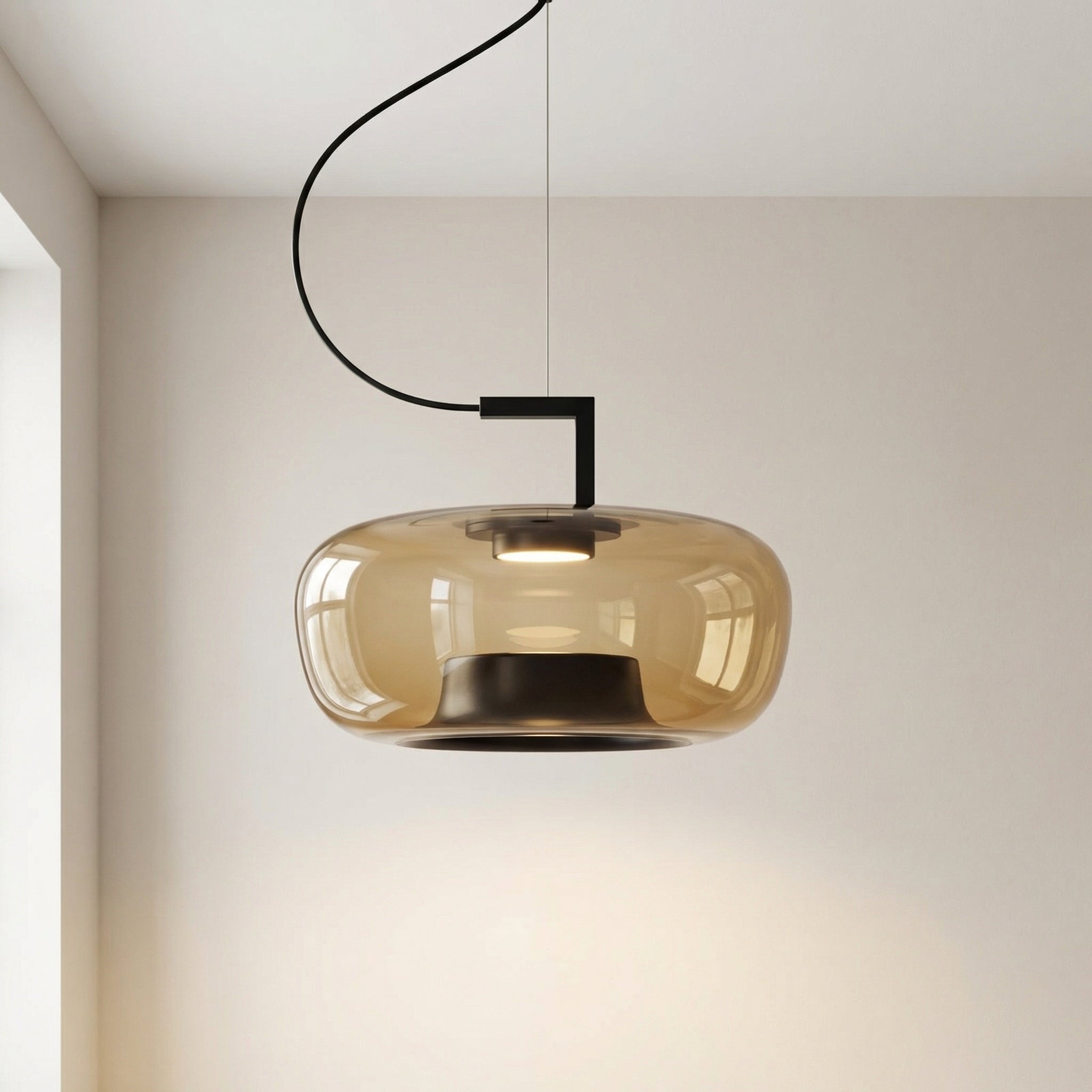Szklana lampa wisząca E27, żelazo, nowoczesna, ciepła biel, do kuchni i jadalni, regulowana, nastrojowe światło, skandynawski design | Sansoti