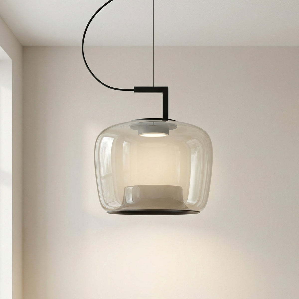 Szklana lampa wisząca E27, żelazo, nowoczesna, ciepła biel, do kuchni i jadalni, regulowana, nastrojowe światło, skandynawski design | Sansoti