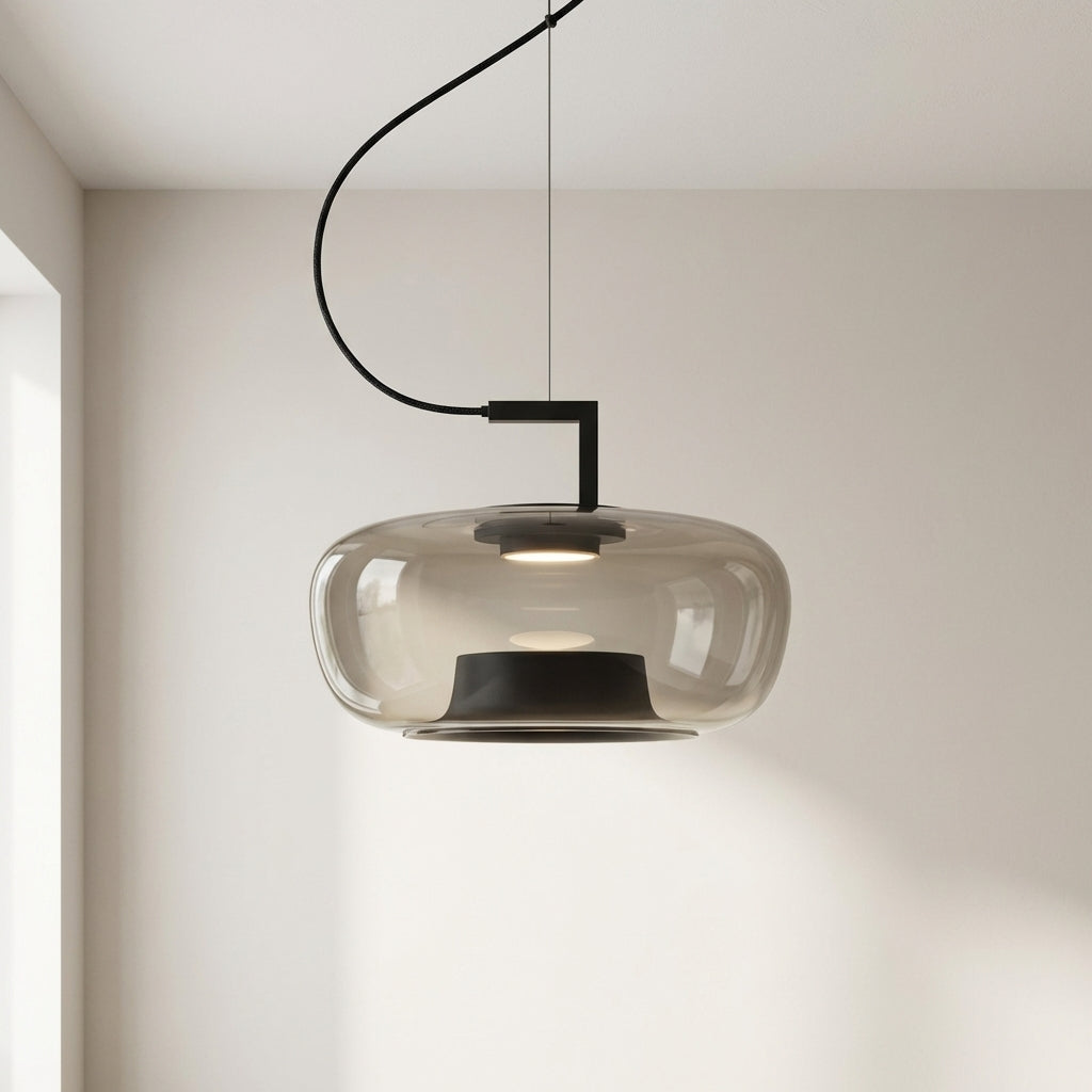 Szklana lampa wisząca E27, żelazo, nowoczesna, ciepła biel, do kuchni i jadalni, regulowana, nastrojowe światło, skandynawski design | Sansoti