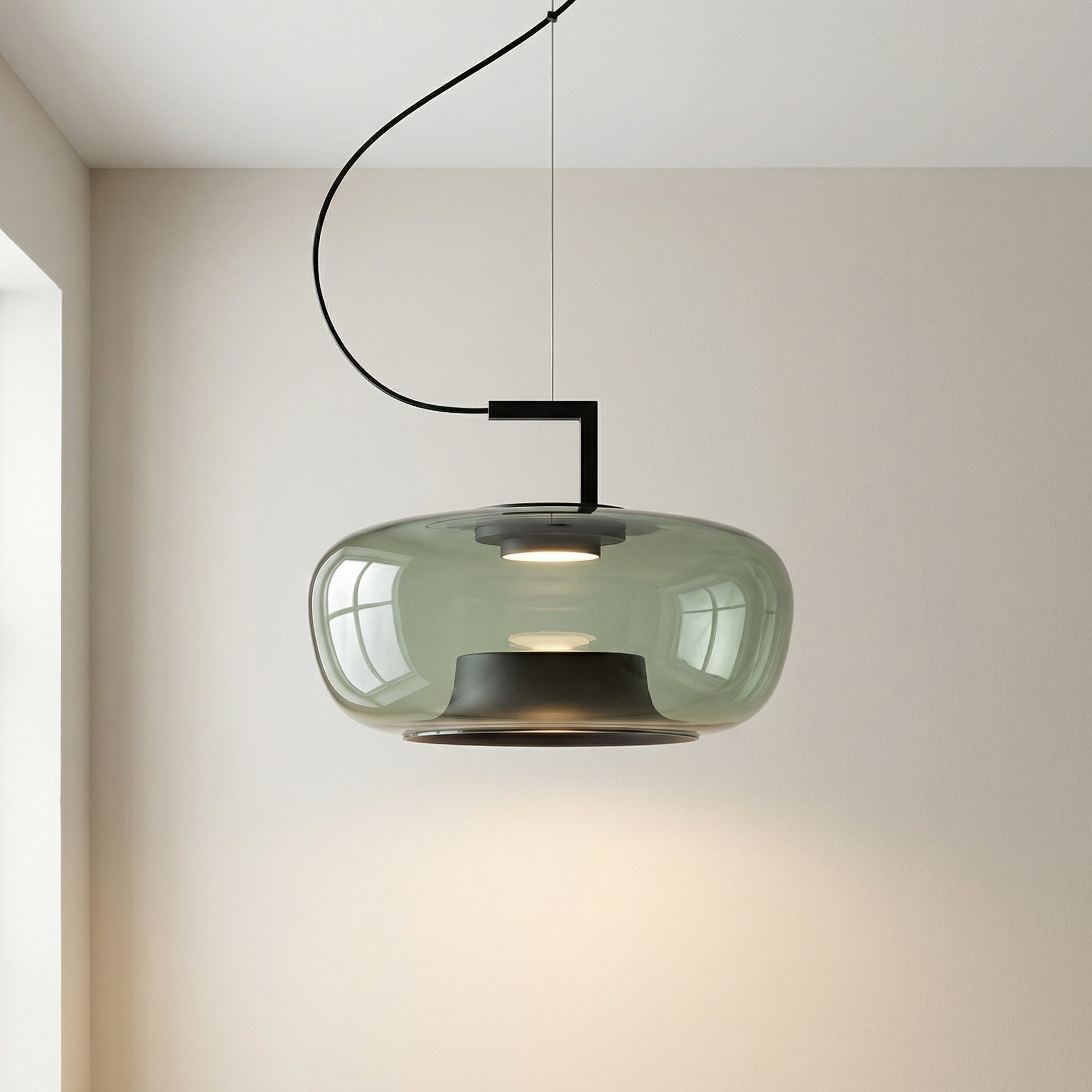 Szklana lampa wisząca E27, żelazo, nowoczesna, ciepła biel, do kuchni i jadalni, regulowana, nastrojowe światło, skandynawski design | Sansoti