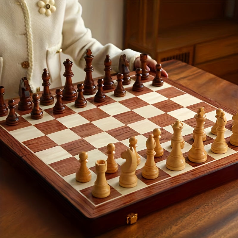 Schaakspel Massief Hout Opklapbaar Klassiek Strategiespel Handgemaakt Kwaliteitsbord 39x39 cm Premium | Sansoti