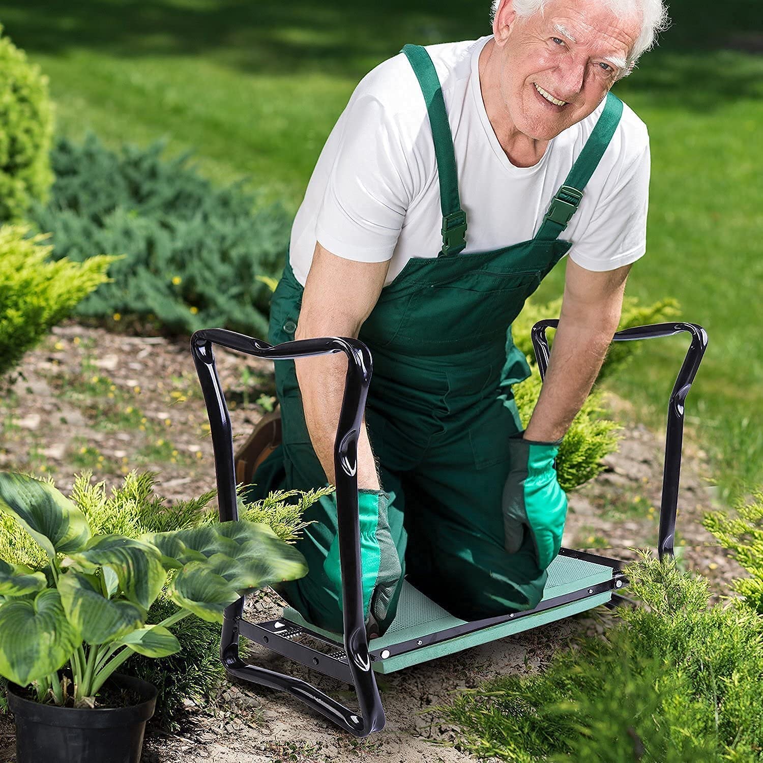 Klappbarer Gartenkniehocker und Sitzbank mit Werkzeugtaschen – Ergonomische Gartenhilfe bis 150 kg | Restfield