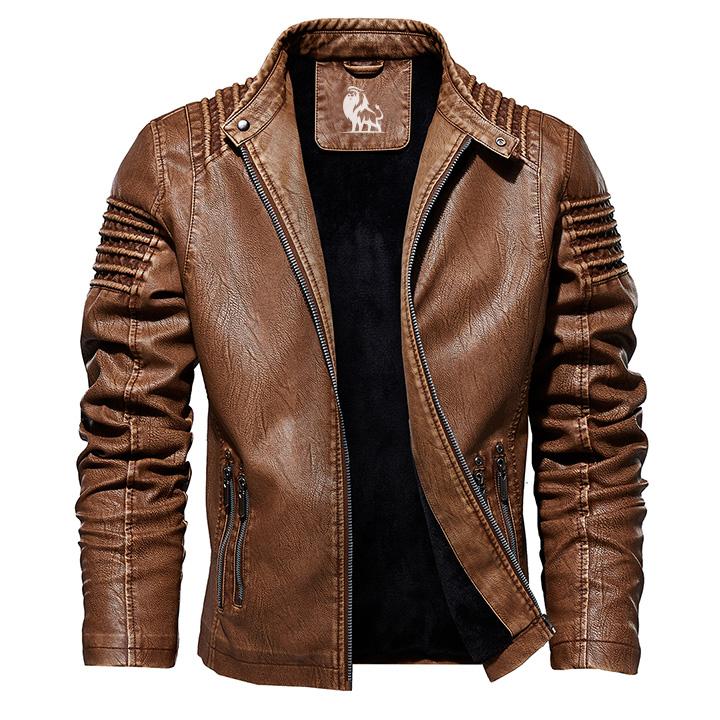 Leren Heren Motorjack Cognac met Kraag en Ritssluiting Vintage Stijl voor Stoere Casual Look Elke Dag | Sansoti