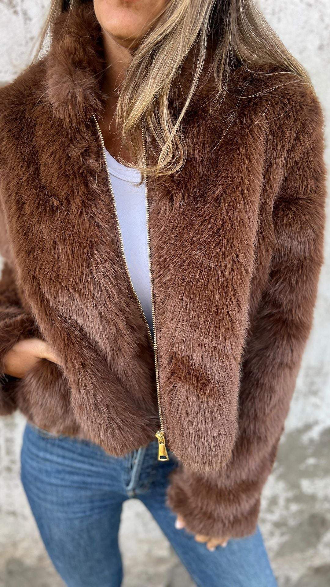 Gefütterte Damenjacke mit Reißverschluss Warme Winterjacke für Herbst und Winter Weiche Oversize-Jacke für Damen Bequem | Sansoti
