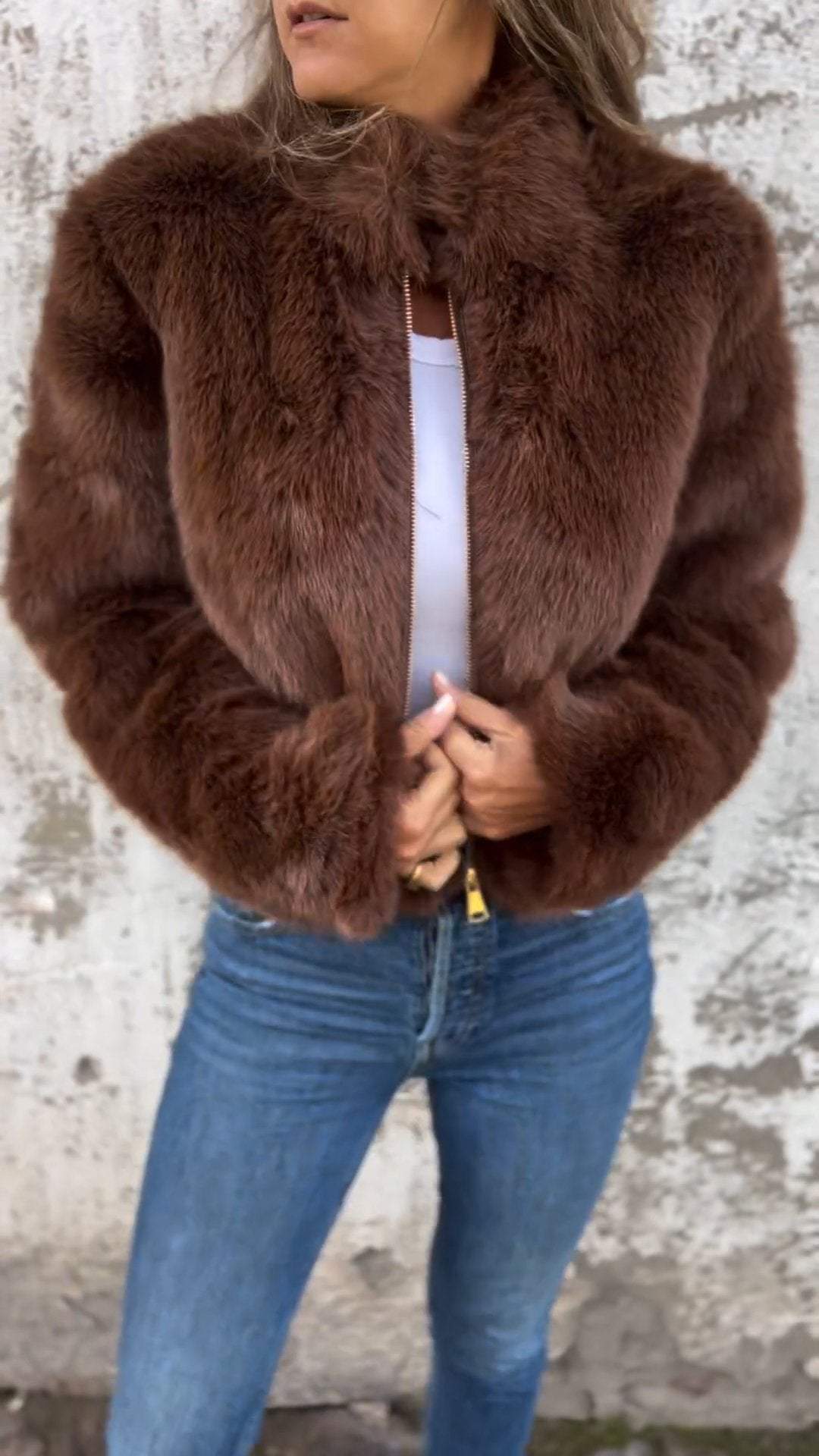 Gefütterte Damenjacke mit Reißverschluss Warme Winterjacke für Herbst und Winter Weiche Oversize-Jacke für Damen Bequem | Sansoti