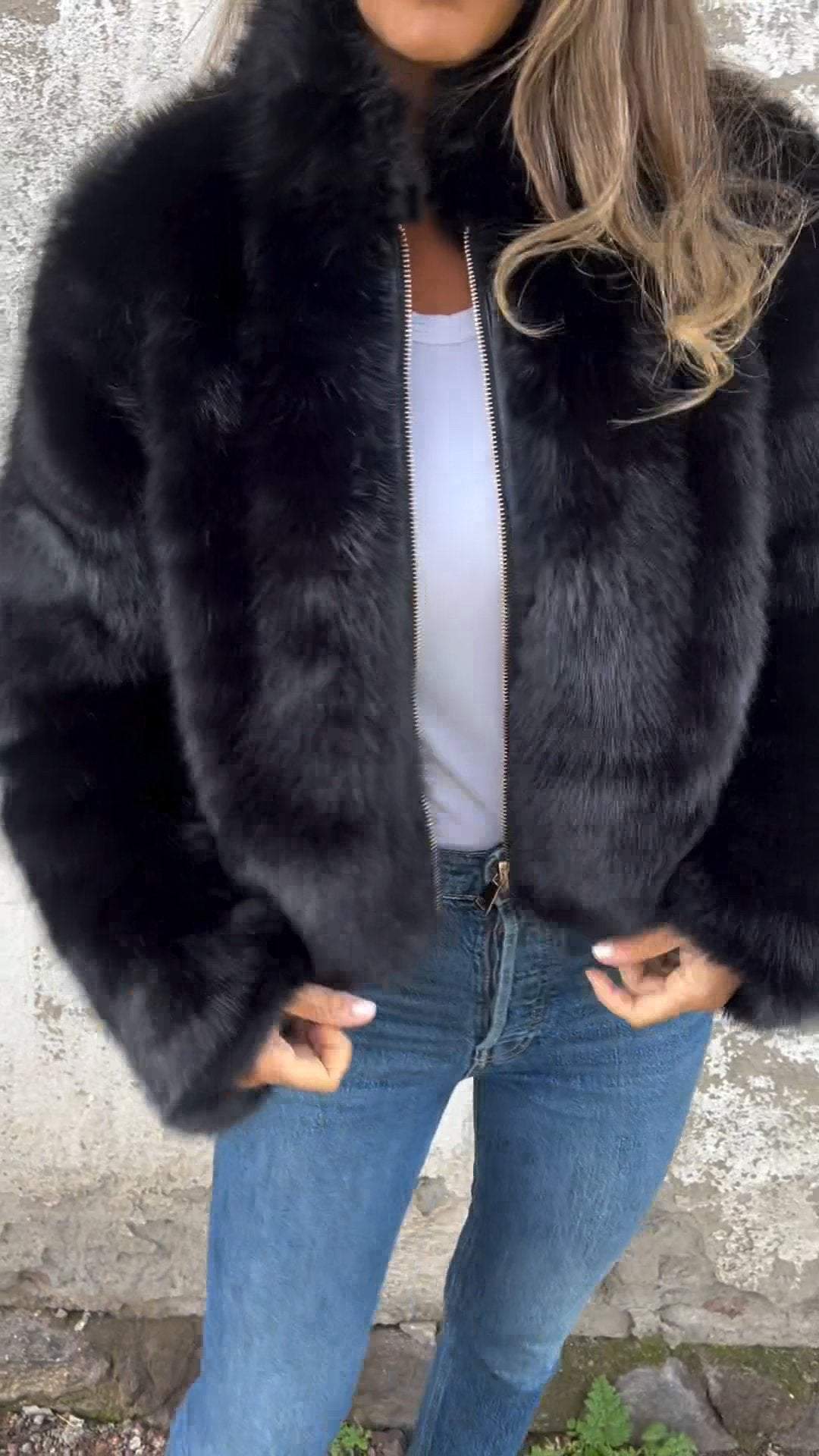 Gefütterte Damenjacke mit Reißverschluss Warme Winterjacke für Herbst und Winter Weiche Oversize-Jacke für Damen Bequem | Sansoti