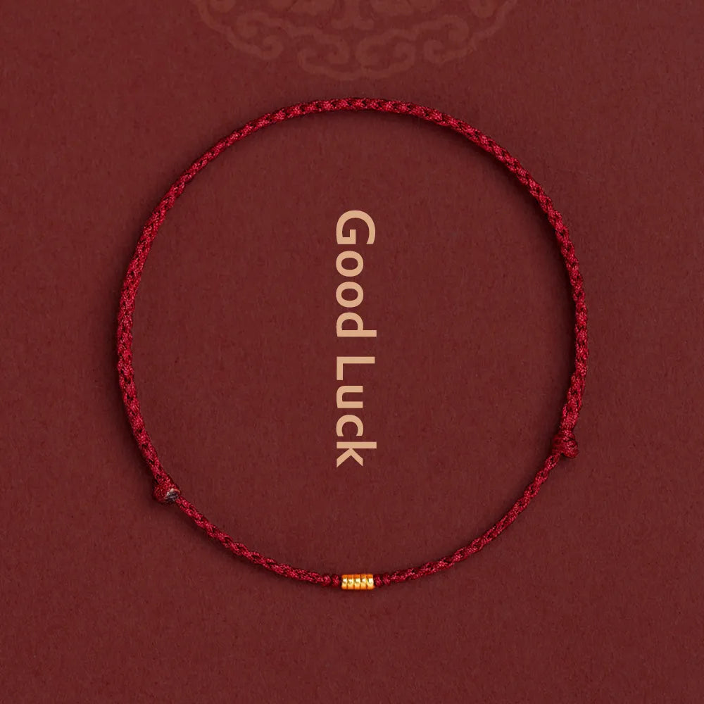 Gevlochten Kralenarmband met Beschermingsbedel – Rood Touw met Gouden Accenten – Verstelbaar Geluksarmbandje | Sansoti