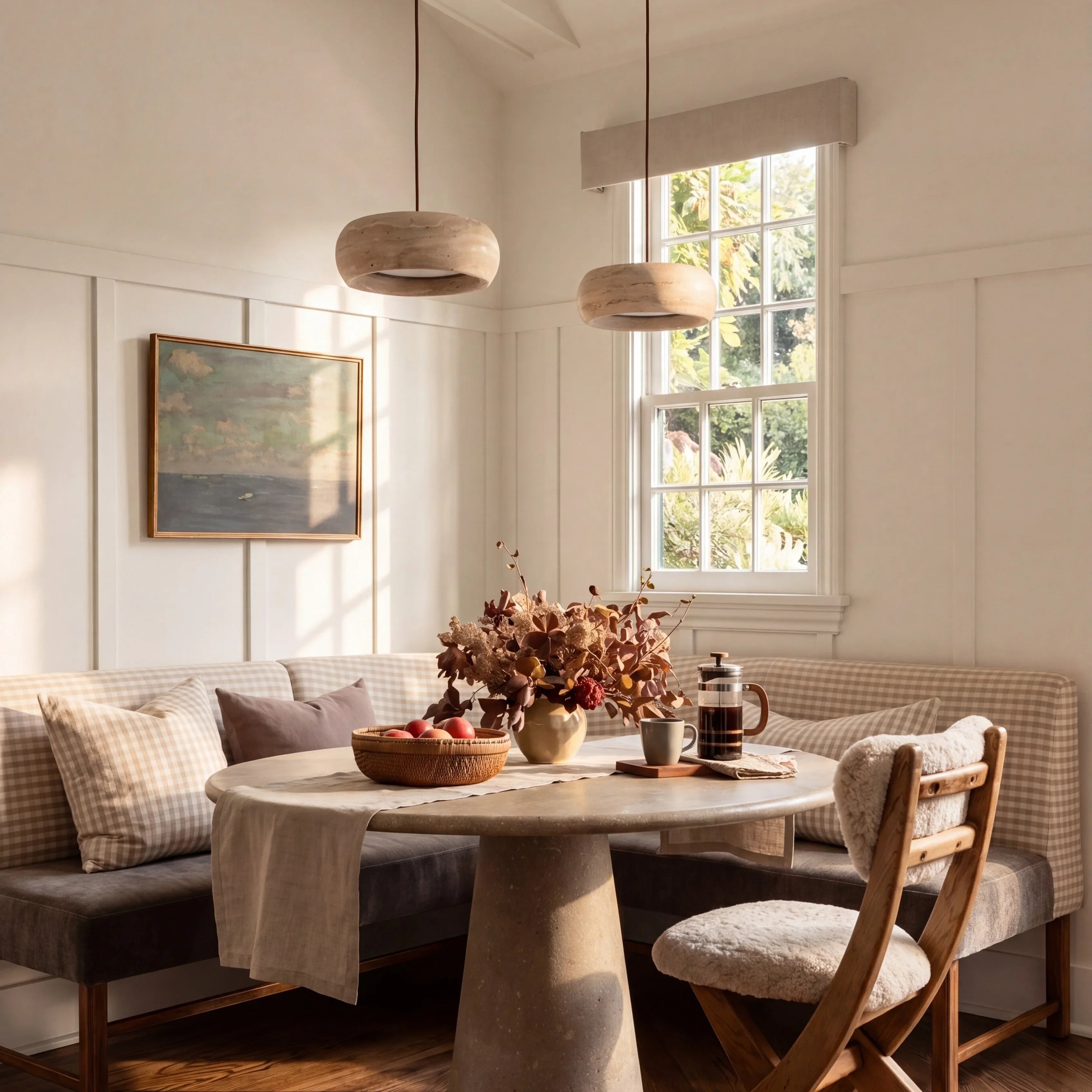 Travertijn Hanglamp Vintage Crème Natuursteen Wabi Sabi Stijl Eetkamer Slaapkamer | Sansoti
