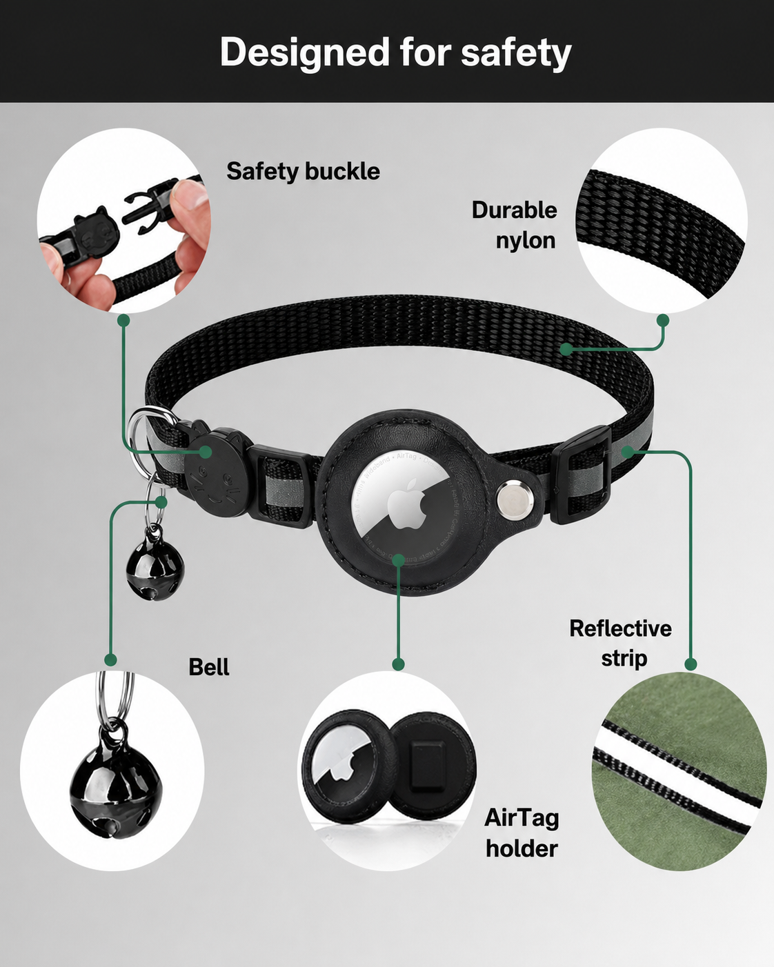 Reflective GPS Tracker Collar for Cats with Safety Buckle | Sansoti