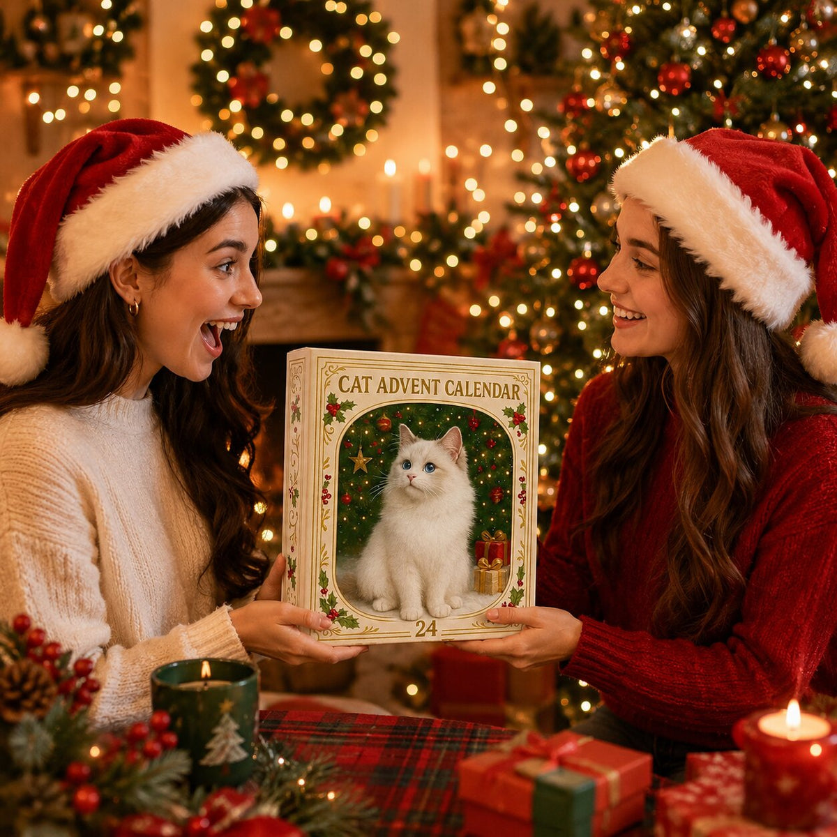 Calendrier de l'Avent pour amoureux des chats 2026 avec 24 surprises, motifs de Noël en plastique, fêtes de fin d'année, compte à rebours | Sansoti