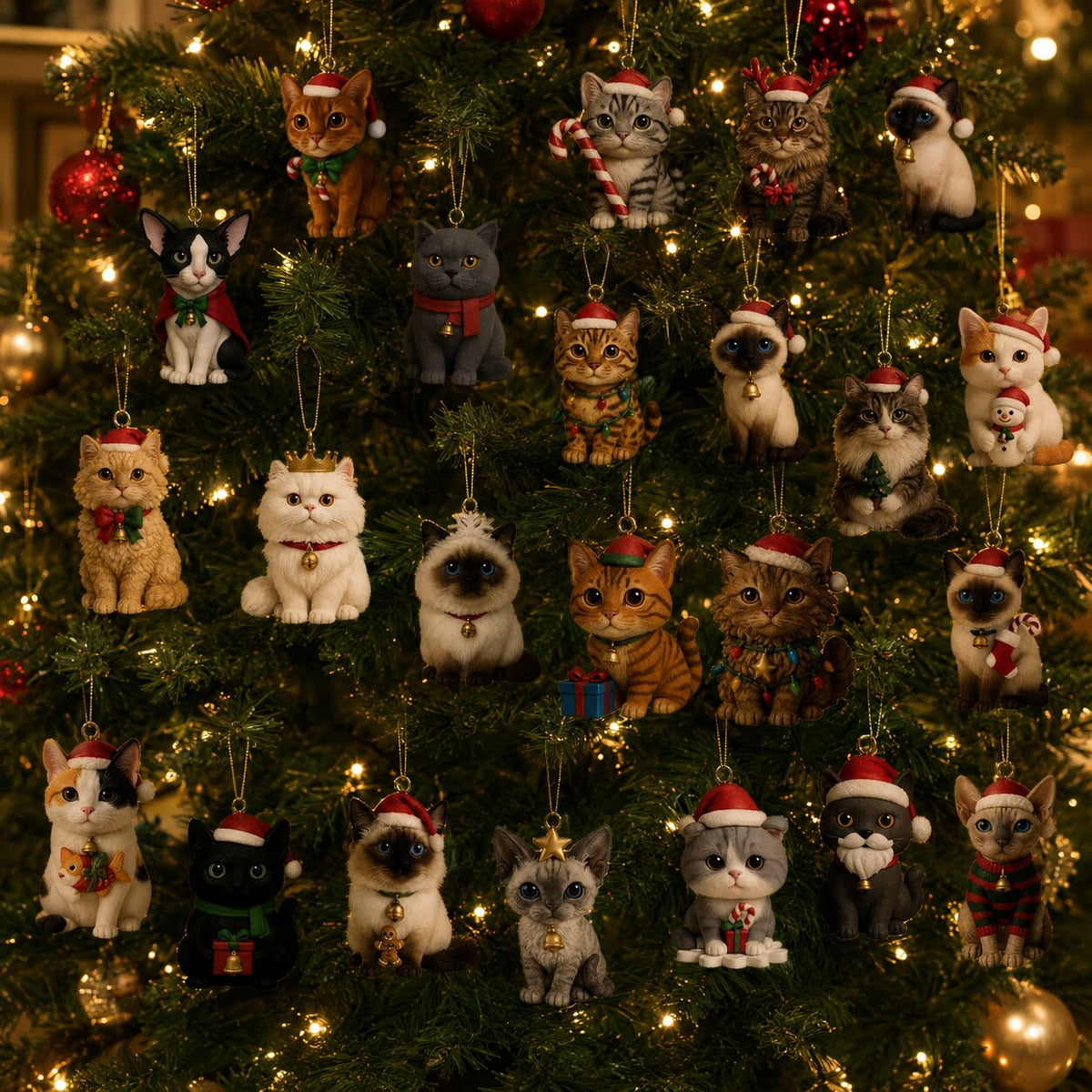 Calendrier de l'Avent pour amoureux des chats 2026 avec 24 surprises, motifs de Noël en plastique, fêtes de fin d'année, compte à rebours | Sansoti