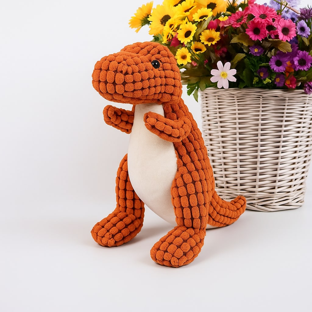 Pluche Hondenspeelgoed Dinosaurus – Stevig Interactief Kauwspeelgoed met Piep voor Kleine Honden – Oranje Bruin Groen | Sansoti