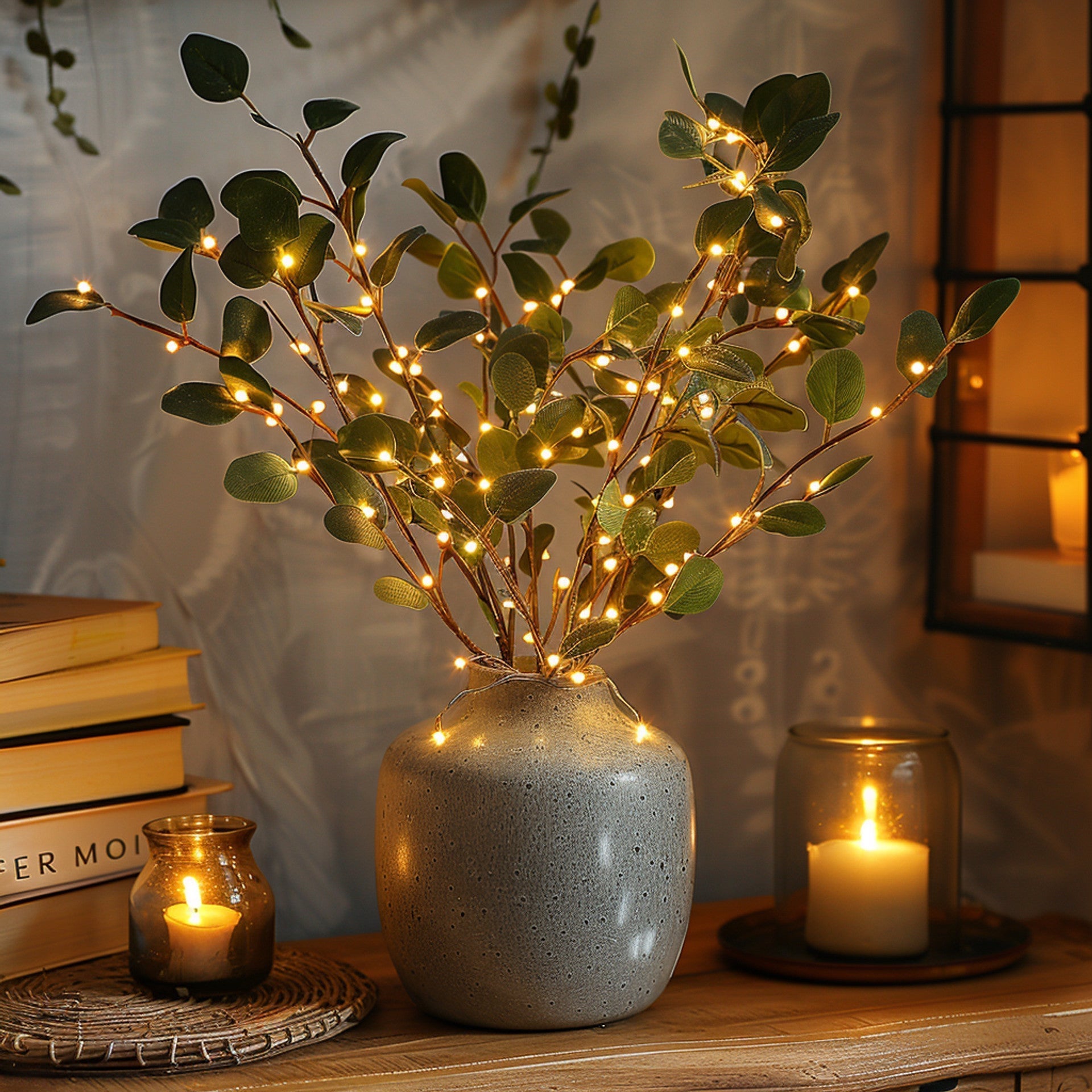 Branche lumineuse décorative LED branche d'olivier fleurs de cerisier blanc chaud 70cm 120 lampes éclairage d'ambiance salon | Restfield