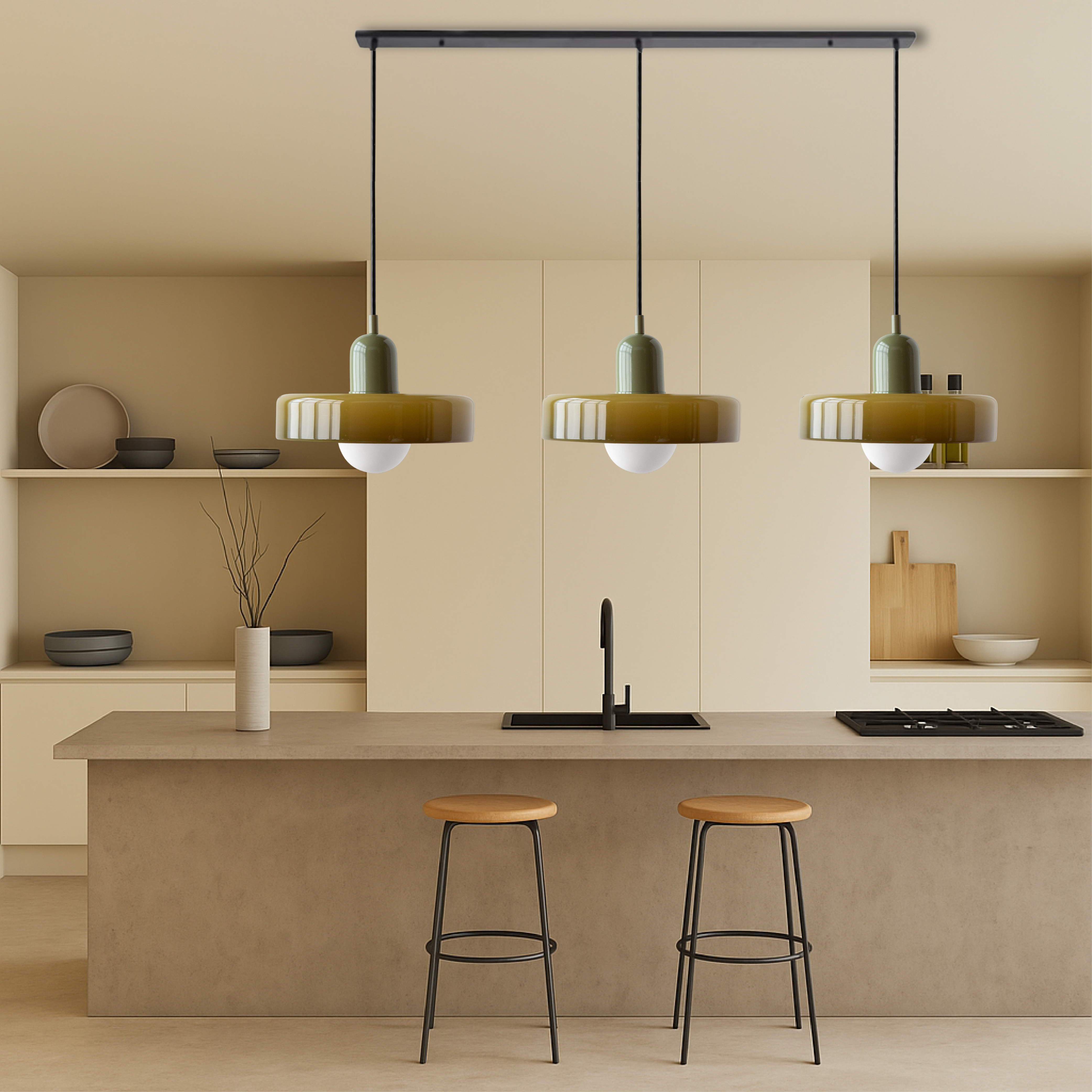 3-kops Bauhaus hanglamp glas G9 warm wit eetkamer verlichting modern design plafondlamp gekleurd glas | Sansoti