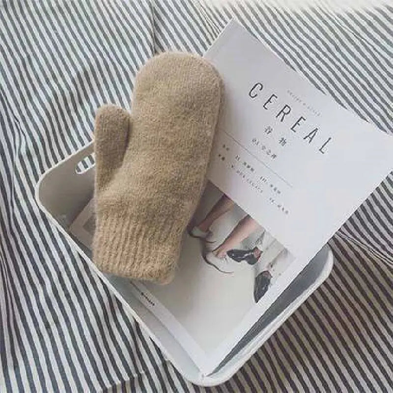 Knitted Mittens with Faux Fur, Fully Lined, Winter Warmth, Women's Men's Unisex Gloves, Winter Accessory | Sansoti