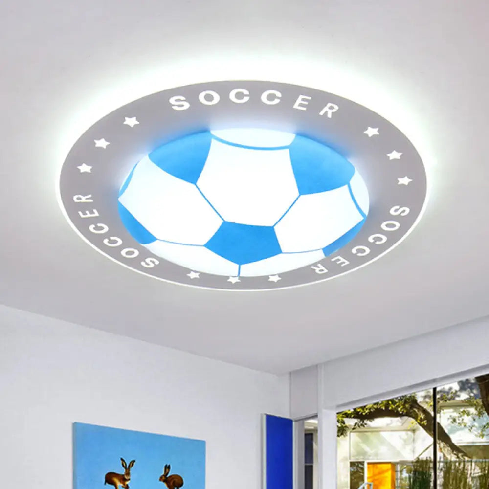Plafonnier LED ballon de football chambre d’enfant 42 cm noir bleu acrylique spot de plafond éclairage sportif chambre de garçon | Sansoti