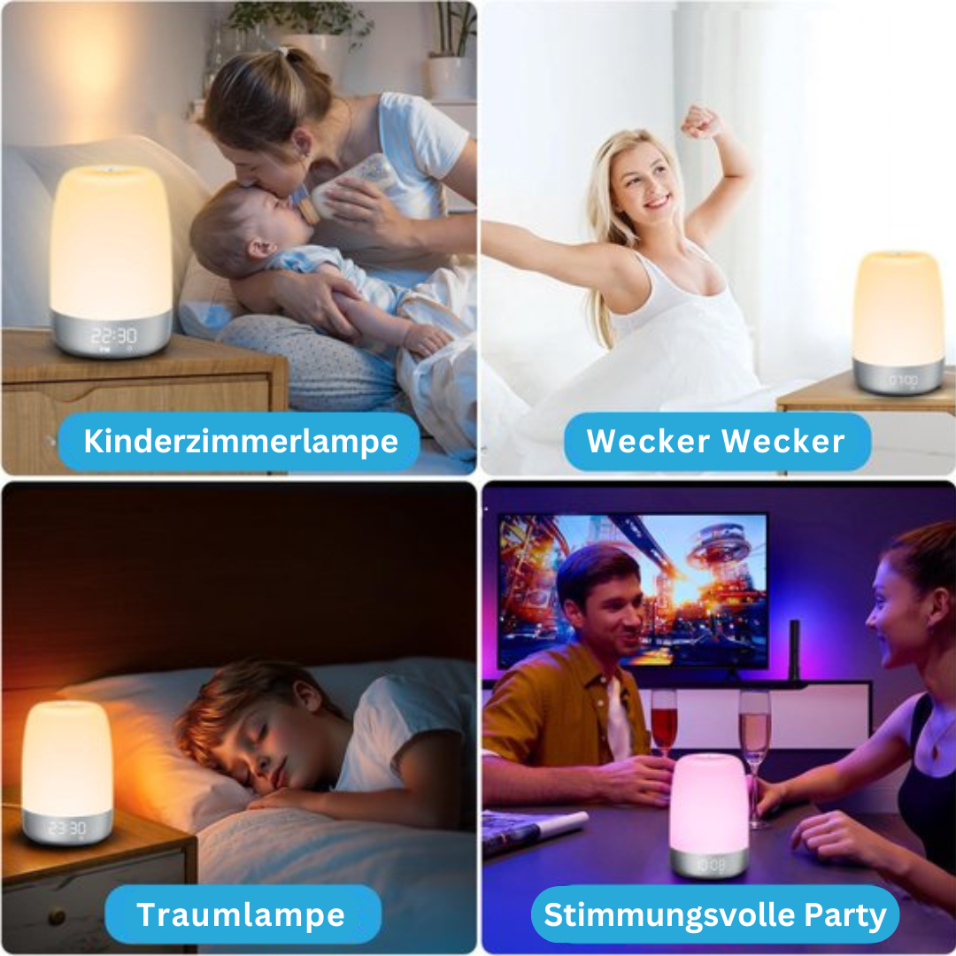 Wake-up Light mit Naturgeräuschen und Sonnenaufgangssimulation – Wiederaufladbare USB-C Nachttischlampe mit Dimmbar Warmem Licht | Sansoti