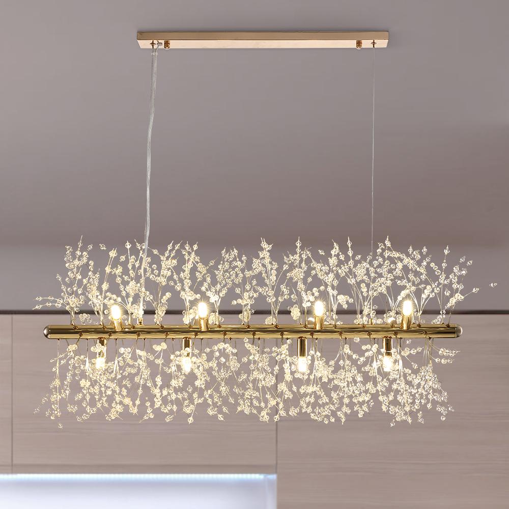 Luxuriöse lineare Kristall-Pendelleuchte mit 12 Lichtpunkten in Gold oder Chrom – moderne Inselbeleuchtung 92 cm | Restfield