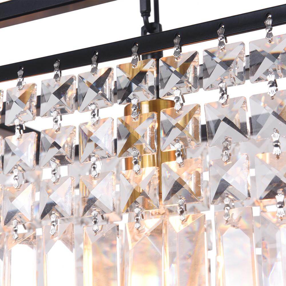 Suspension rectangulaire de luxe en cristal noir pour îlot de cuisine et table à manger avec 5 points lumineux | Restfield