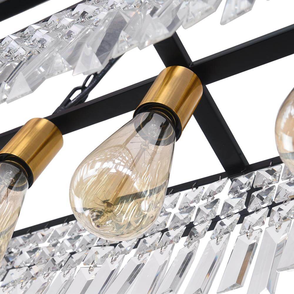 Suspension rectangulaire de luxe en cristal noir pour îlot de cuisine et table à manger avec 5 points lumineux | Restfield