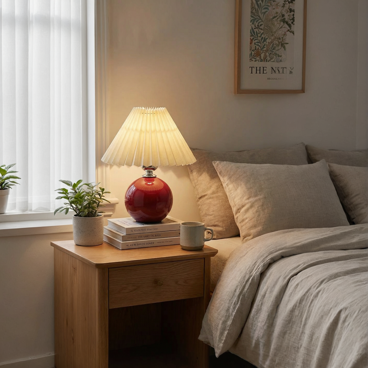Ceramic Table Lamp with Fabric Shade Retro Fan-Shaped Bedside Lamp Nightstand Mood Lighting Scandinavian | Sansoti