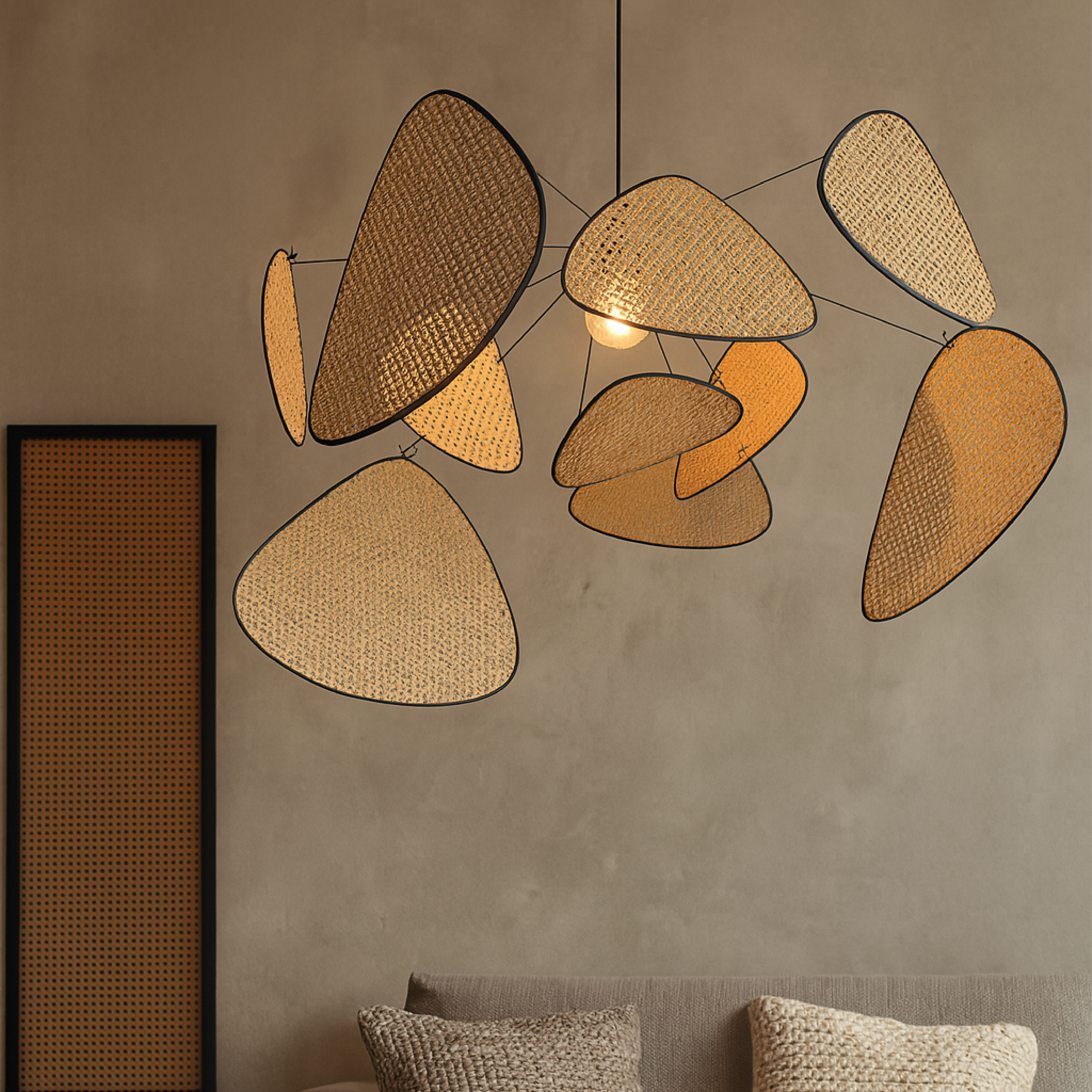 Rattan Hängelampe LED 3000K Warmweiß Schlafzimmer Essecke Organisches Design Rattan Beleuchtung Deckenleuchte Natürlicher Stil | Restfield