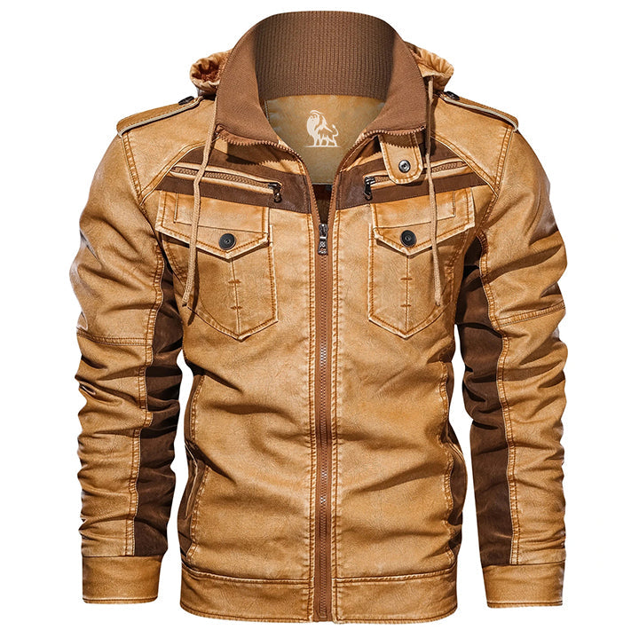 Leren Jack met Afneembare Capuchon Waterbestendig Krasbestendig Premium Kunstleer Heren Biker Winterjas | Sansoti