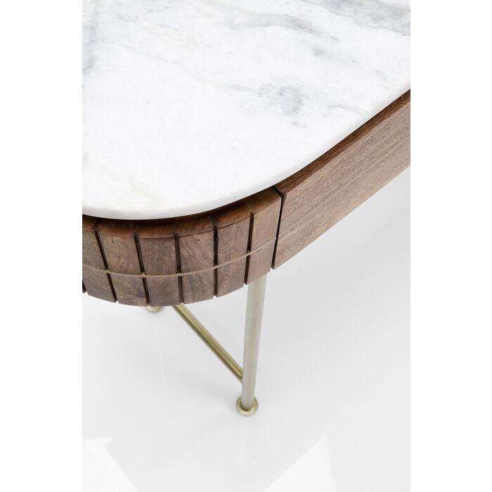 Luxuriöser ovaler Konsolentisch aus Holz mit Marmorplatte und goldenen Beinen – modernes Design, Beistelltisch mit Schubladen 100 cm | Restfield