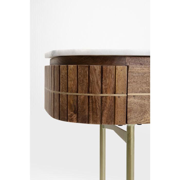 Luxuriöser ovaler Konsolentisch aus Holz mit Marmorplatte und goldenen Beinen – modernes Design, Beistelltisch mit Schubladen 100 cm | Restfield