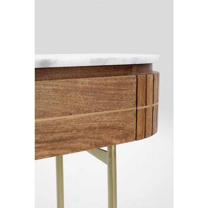 Luxuriöser ovaler Konsolentisch aus Holz mit Marmorplatte und goldenen Beinen – modernes Design, Beistelltisch mit Schubladen 100 cm | Restfield
