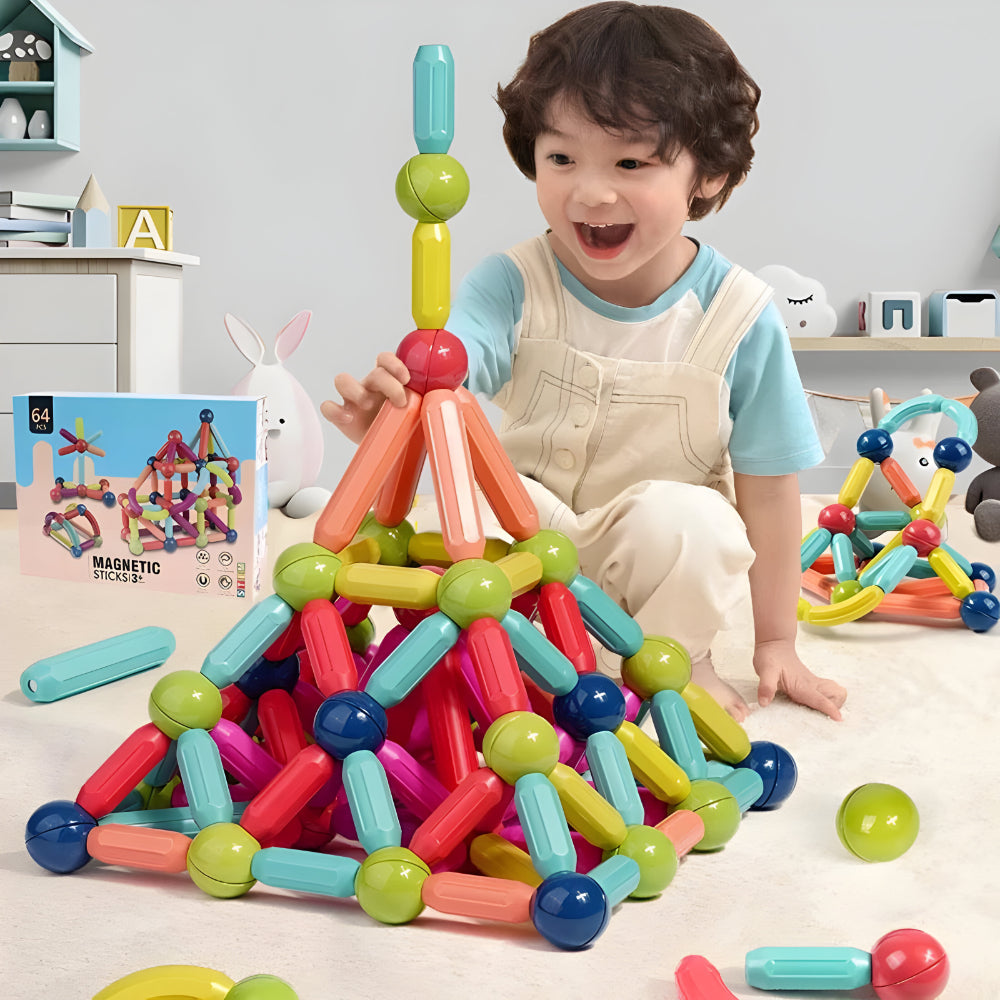 Magnetische Bouwblokken Set voor Kinderen – Educatief Speelgoed met Gekleurde Staven en Ballen voor Creatief Bouwen en Motorische Ontwikkeling vanaf 3 Jaar | Sansoti