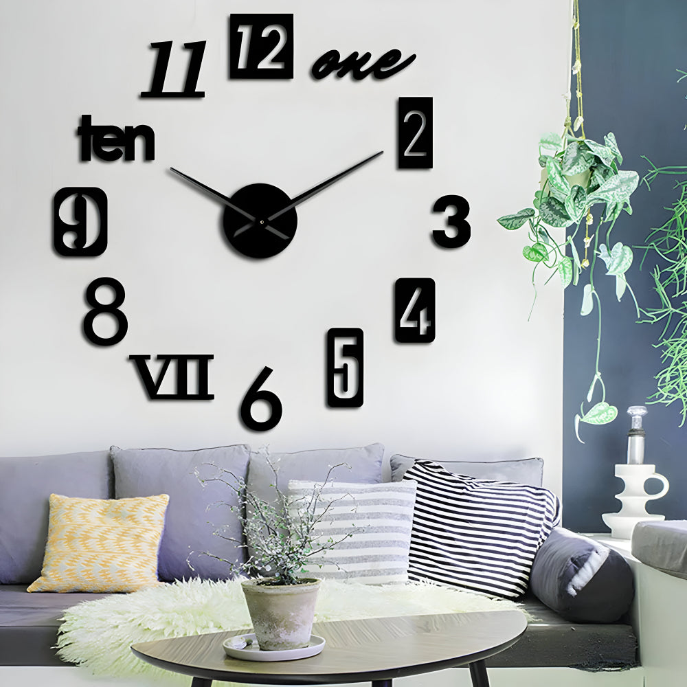 3D Wandklok met Grote Cijfers Zelfklevend Modern Design Geruisloos Zwart Zilver Goud Rood Glow-in-the-Dark voor Woonkamer Slaapkamer Kantoor | Sansoti
