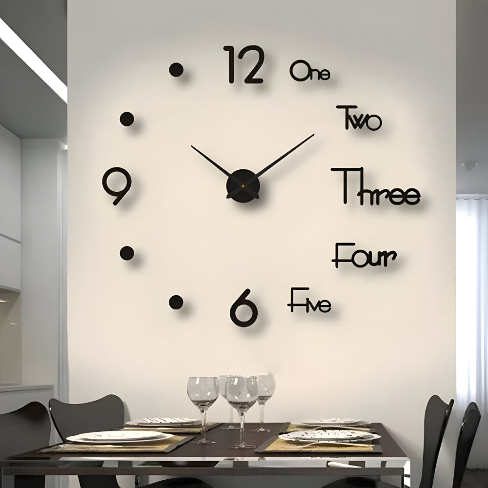 3D Wandklok met Grote Cijfers Zelfklevend Modern Design Geruisloos Zwart Zilver Goud Rood Glow-in-the-Dark voor Woonkamer Slaapkamer Kantoor | Sansoti