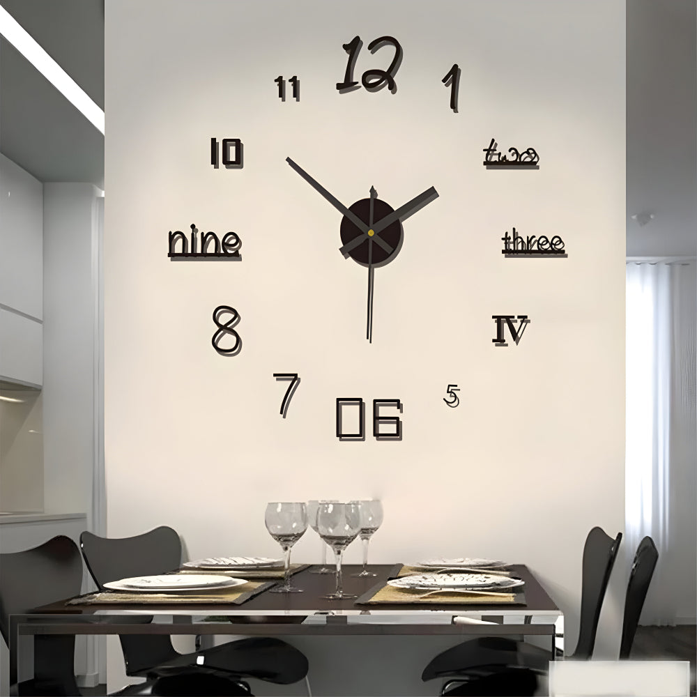 3D Wandklok met Grote Cijfers Zelfklevend Modern Design Geruisloos Zwart Zilver Goud Rood Glow-in-the-Dark voor Woonkamer Slaapkamer Kantoor | Sansoti
