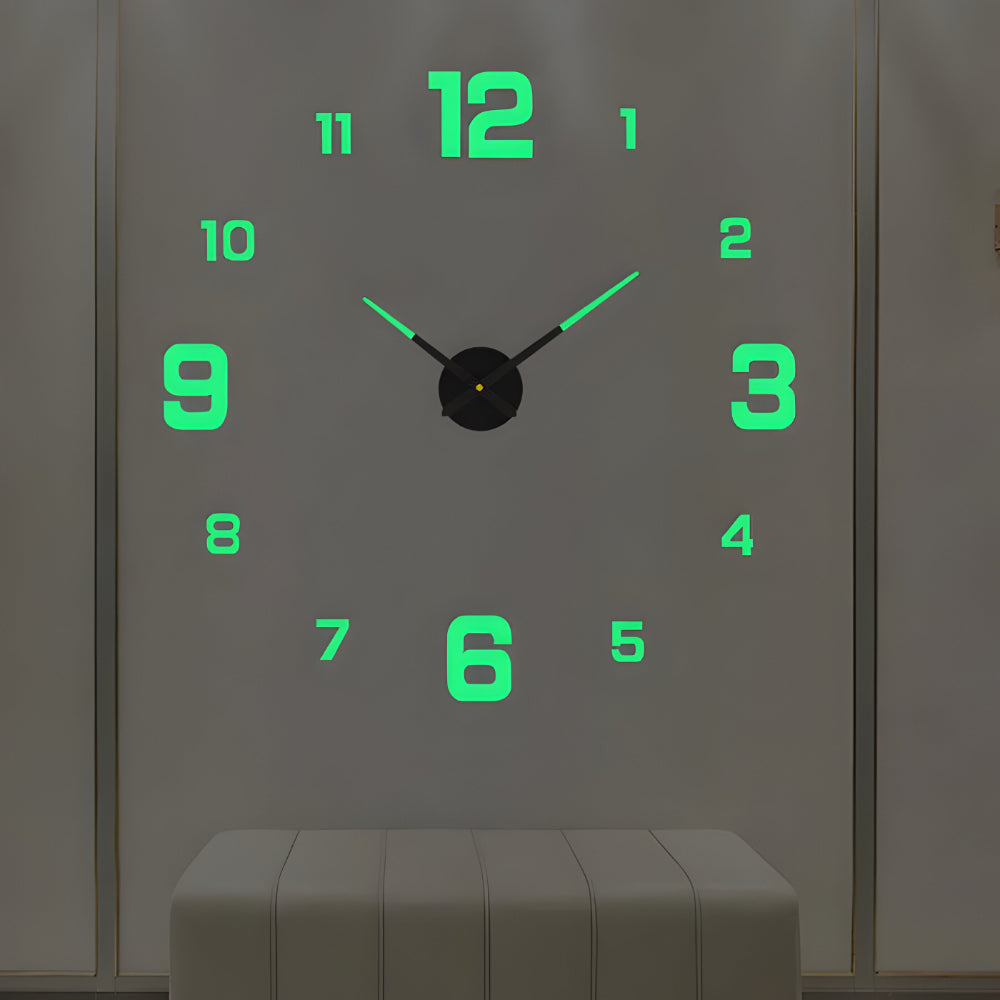 3D Wandklok met Grote Cijfers Zelfklevend Modern Design Geruisloos Zwart Zilver Goud Rood Glow-in-the-Dark voor Woonkamer Slaapkamer Kantoor | Sansoti
