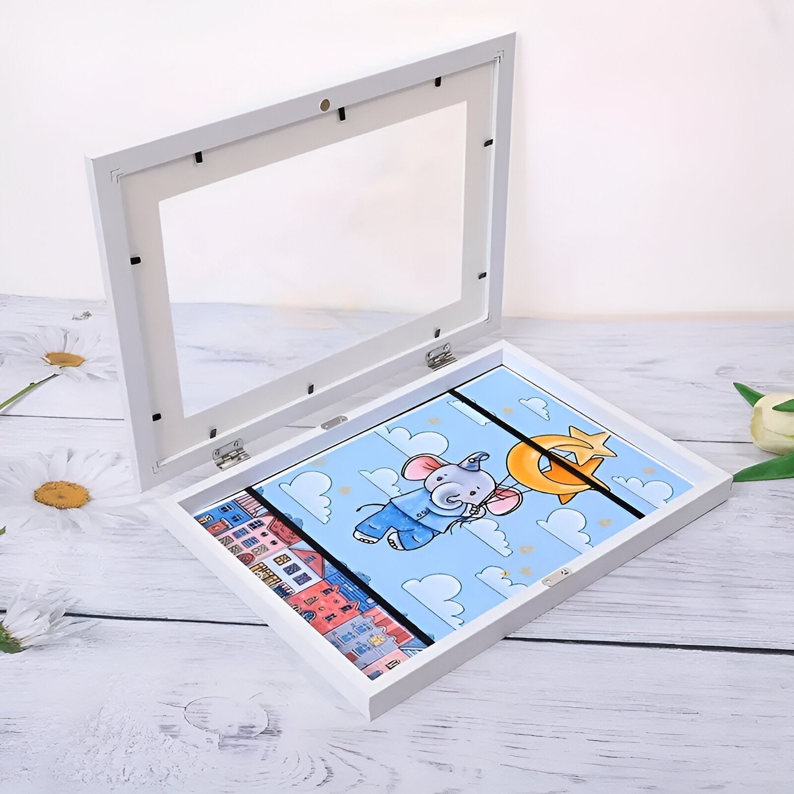 Kinderkunst Wissellijst A4 A3 met Opbergcapaciteit 150 Tekeningen Hout Klap Fotolijst voor Kinderkamer Woonkamer | Sansoti